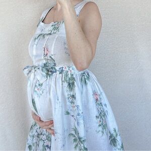 Malvin Linen Midi White Floral Summer Dress